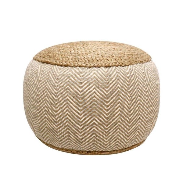 Pasargad Home Santorini Cotton  Jute Pouf NaturalIvory PJO5967L